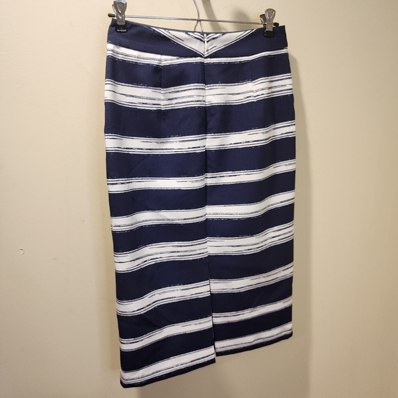 ZARA BASIC COLLECTION  stripes blue and white pencil midi Skirt size S - Picture 11 of 13